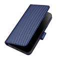 iPhone 16 Pro Premium Wallet Case with Strap - Carbon Fiber Texture - Carbon Blue