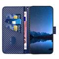 iPhone 16 Pro Premium Wallet Case with Strap - Carbon Fiber Texture - Carbon Blue