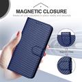 iPhone 16 Pro Premium Wallet Case with Strap - Carbon Fiber Texture - Carbon Blue