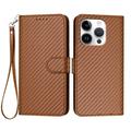 iPhone 16 Pro Premium Wallet Case with Strap - Carbon Fiber Texture