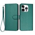iPhone 16 Pro Premium Wallet Case with Strap - Carbon Fiber Texture