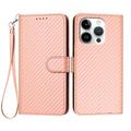iPhone 16 Pro Premium Wallet Case with Strap - Carbon Fiber Texture - Carbon Pink