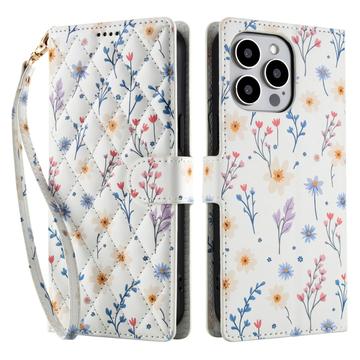 iPhone 16 Pro Rhombic Floral Wallet Case - Colorful Flowers