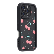 iPhone 16 Pro Stylish Shockproof TPU Case with Raised Edges - Black / Cherries