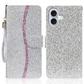 iPhone 16 Stylish Glitter Wallet Case - Silver