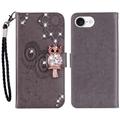 iPhone 16e/17e Owl Rhinestone Wallet Case - Grey