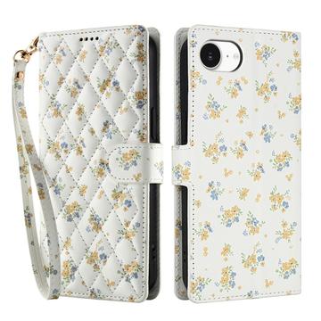 iPhone 16e Rhombic Floral Wallet Case - Yellow Flowers