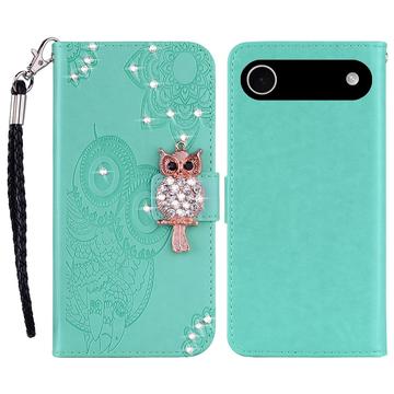 iPhone Air Owl Rhinestone Wallet Case - Cyan