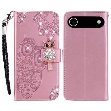 iPhone Air Owl Rhinestone Wallet Case - Rose Gold