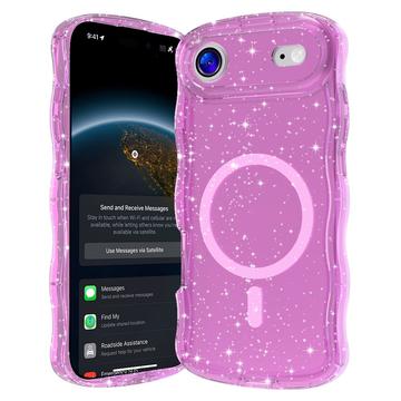 iPhone 17 Air Wave-Edge Laser Glitter MagSafe Case - Translucent Pink