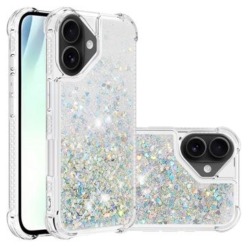 iPhone 17 Glitter Quicksand TPU Case - Silver Hearts