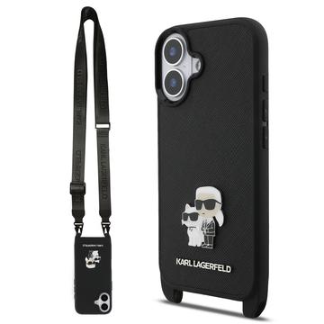 iPhone 17 Karl Lagerfeld Saffiano Crossbody Metal Karl & Choupette Case - Black