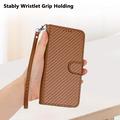 iPhone 17 Premium Wallet Case with Strap - Carbon Fiber Texture - Carbon Coffee