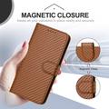 iPhone 17 Premium Wallet Case with Strap - Carbon Fiber Texture - Carbon Coffee