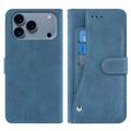 iPhone 17 Pro Elegant Retro Wallet Case with Rotating Card Holder - Blue