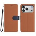 iPhone 17 Pro Max Detachable Wallet Case with MagSafe, RFID Protection & Hand Strap - Brown / Blue