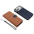 iPhone 17 Pro Max Detachable Wallet Case with MagSafe, RFID Protection & Hand Strap - Brown / Blue