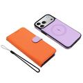 iPhone 17 Pro Max Detachable Wallet Case with MagSafe, RFID Protection & Hand Strap - Orange / Purple