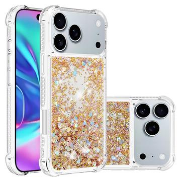 iPhone 17 Pro Max Glitter Quicksand TPU Case - Gold Hearts