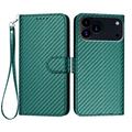 iPhone 17 Pro Max Premium Wallet Case with Strap - Carbon Fiber Texture - Carbon Green