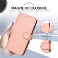 iPhone 17 Pro Max Premium Wallet Case with Strap - Carbon Fiber Texture - Carbon Pink