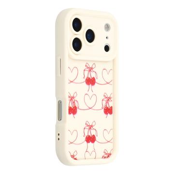iPhone 17 Pro Max Stylish Shockproof TPU Case with Raised Edges - White / Bow-Tied Cherries