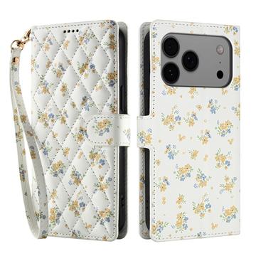 iPhone 17 Pro Rhombic Floral Wallet Case - Yellow Flowers