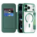 iPhone 17 Pro Stylish Magnetic Flip Case with RFID Card Slots - Blackish Green