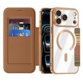 iPhone 17 Pro Stylish Magnetic Flip Case with RFID Card Slots - Brown
