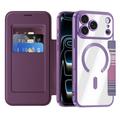 iPhone 17 Pro Stylish Magnetic Flip Case with RFID Card Slots - Purple