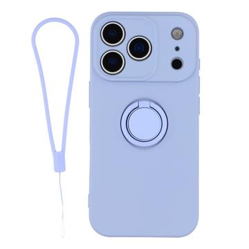 iPhone 18 Pro Liquid Silicone Case with Ring Holder and Wrist Strap - Light Purple