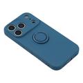 iPhone 18 Pro Liquid Silicone Case with Ring Holder and Wrist Strap - Midnight Blue