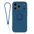 iPhone 18 Pro Max Liquid Silicone Case with Ring Holder and Wrist Strap - Midnight Blue