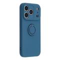 iPhone 18 Pro Max Liquid Silicone Case with Ring Holder and Wrist Strap - Midnight Blue