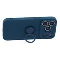 iPhone 18 Pro Max Liquid Silicone Case with Ring Holder and Wrist Strap - Midnight Blue
