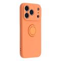 iPhone 18 Pro Max Liquid Silicone Case with Ring Holder and Wrist Strap - Orange