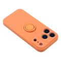 iPhone 18 Pro Max Liquid Silicone Case with Ring Holder and Wrist Strap - Orange