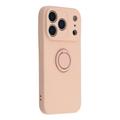iPhone 18 Pro Max Liquid Silicone Case with Ring Holder and Wrist Strap - Pink