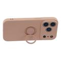 iPhone 18 Pro Max Liquid Silicone Case with Ring Holder and Wrist Strap - Pink