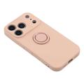iPhone 18 Pro Max Liquid Silicone Case with Ring Holder and Wrist Strap - Pink