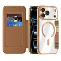 iPhone 18 Pro Stylish Magnetic Flip Case with RFID Card Slots - Brown
