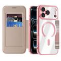 iPhone 18 Pro Stylish Magnetic Flip Case with RFID Card Slots - Pink