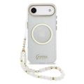 iPhone Air Guess IML Glitter Script Strap Case - MagSafe Compatible - Transparent