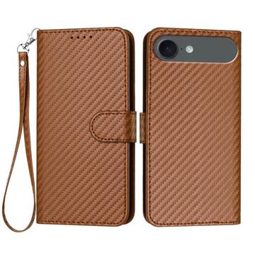 iPhone Air Premium Wallet Case with Strap - Carbon Fiber Texture - Carbon Coffee