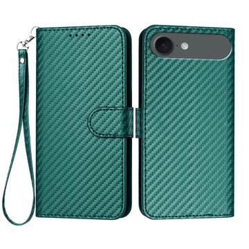 iPhone Air Premium Wallet Case with Strap - Carbon Fiber Texture - Carbon Green