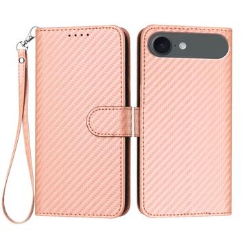 iPhone Air Premium Wallet Case with Strap - Carbon Fiber Texture - Carbon Pink