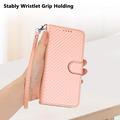 iPhone Air Premium Wallet Case with Strap - Carbon Fiber Texture - Carbon Pink