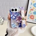 iPhone Duo Embossed Watercolor Floral Case with Wrist Strap - Blue