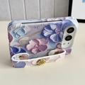 iPhone Duo Embossed Watercolor Floral Case with Wrist Strap - Blue