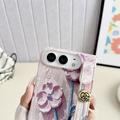 iPhone Duo Embossed Watercolor Floral Case with Wrist Strap - Pink